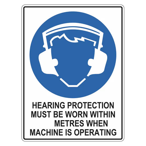 Mandatory Sign - Hearing Protection Must Be Worn Within __ Metres