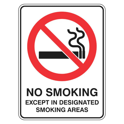 Prohibition Sign - No Smoking Except In Designated Smoking Areas