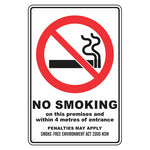 Prohibition Sign - No Smoking On This Premises And Within __ Metres (State Specific)